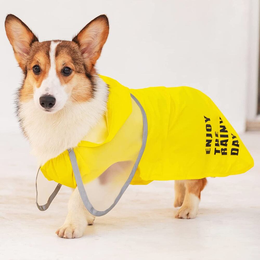 Waterproof Pet Dog Rain Coat Reflective Coat Vest Jacket Hooded Raincoat Clothes